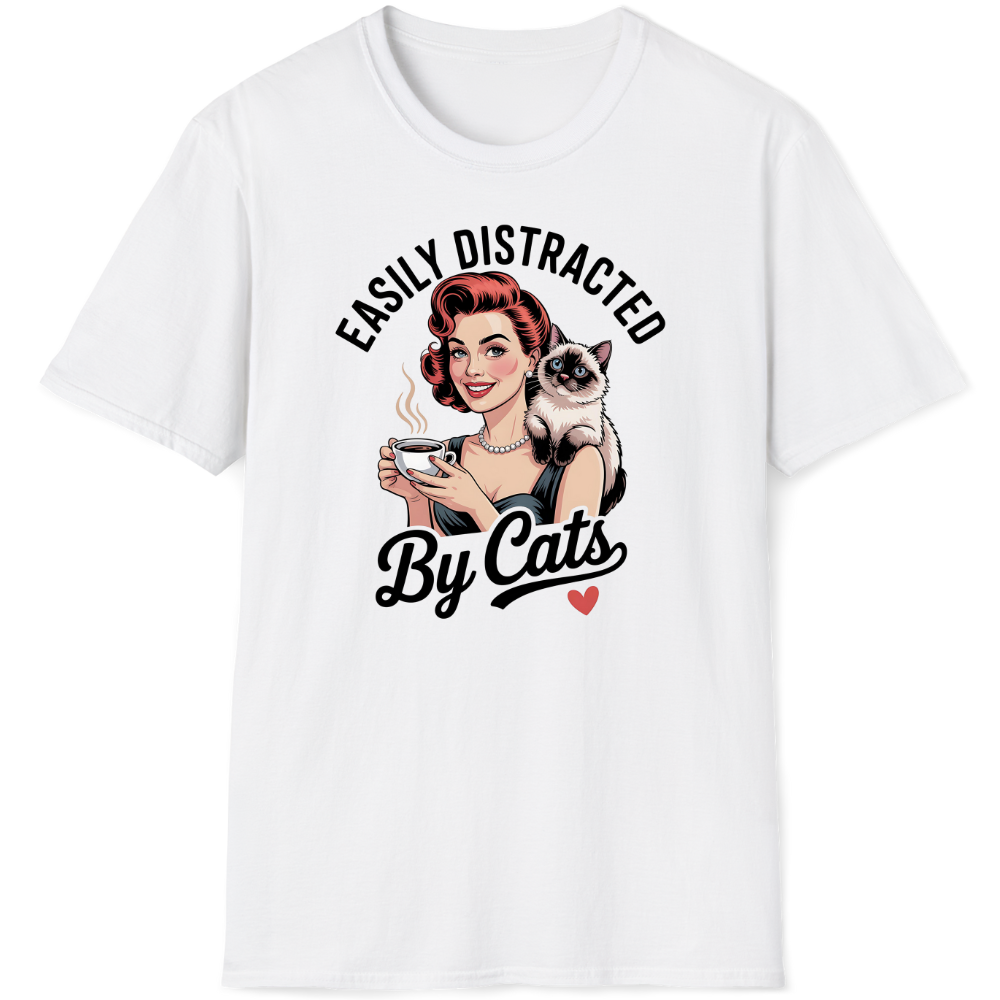 Retro housewife easily distracted by cats