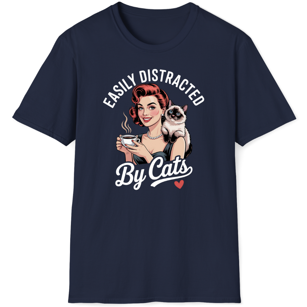 Retro housewife easily distracted by cats