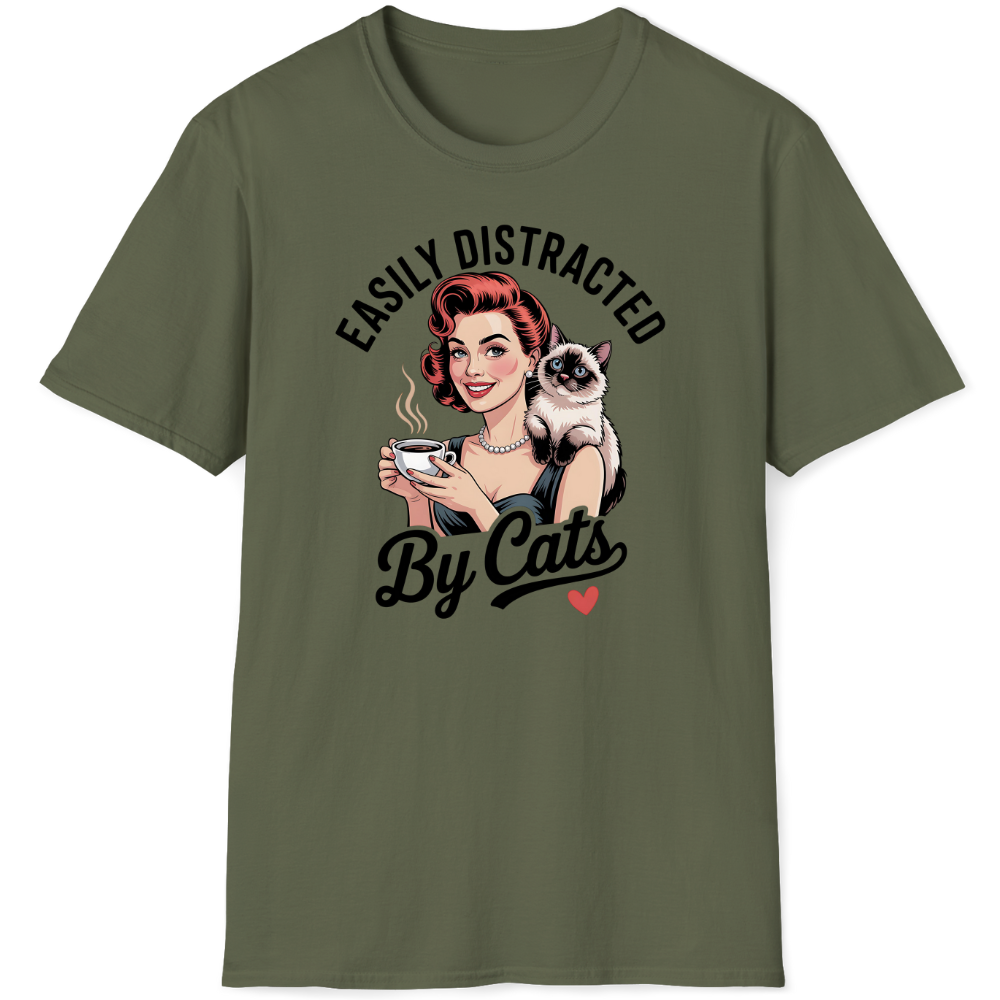 Retro housewife easily distracted by cats