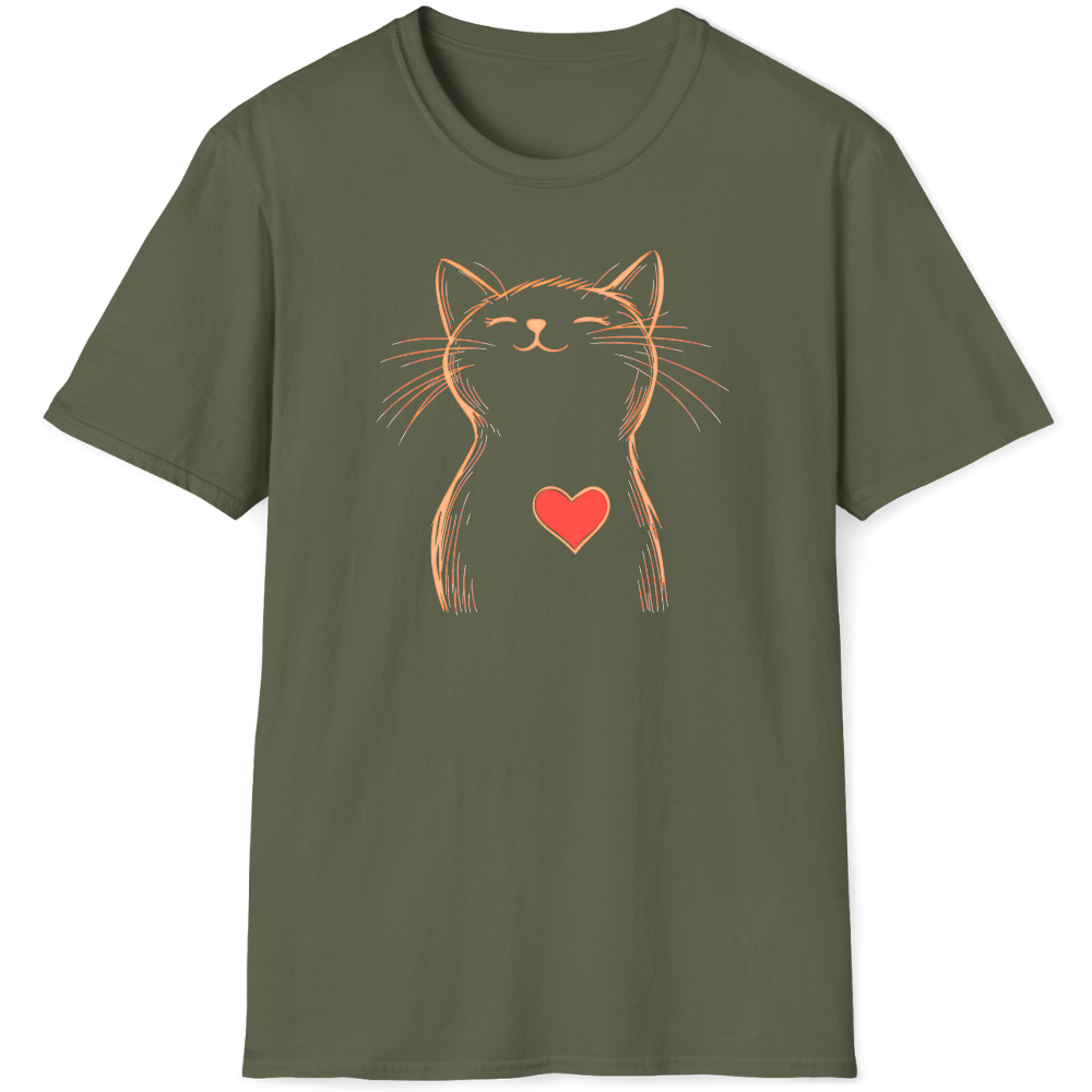 Sketch of a happy orange cat with heart