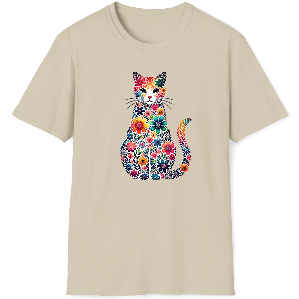 Floral-print body, serene face