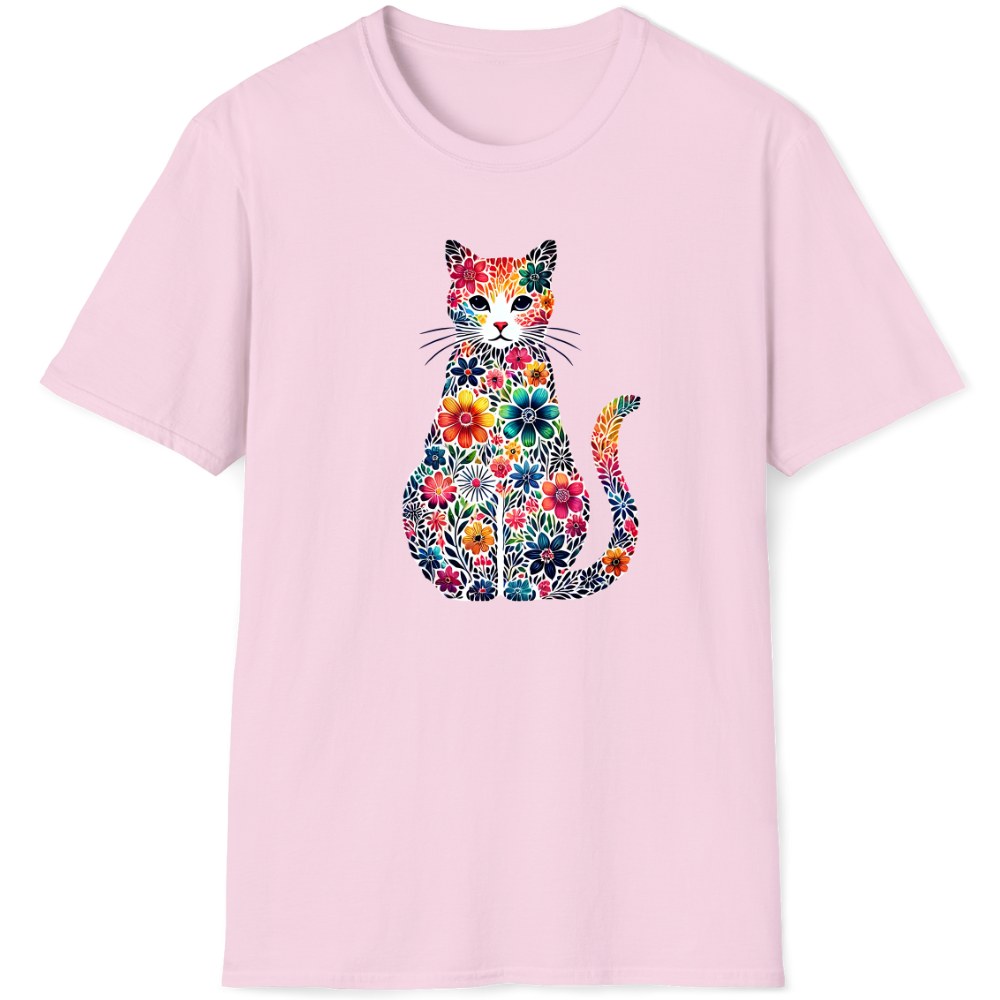Floral-print body, serene face